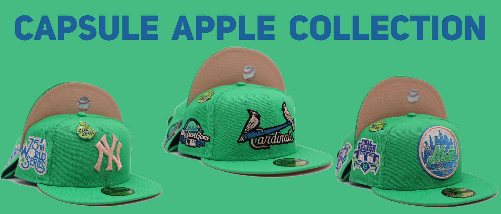 New Era New York Yankees Capsule Apple Collection 75th World Series Capsule  Hats Exclusive 59Fifty Fitted Hat Green/Peach Men's - FW21 - US