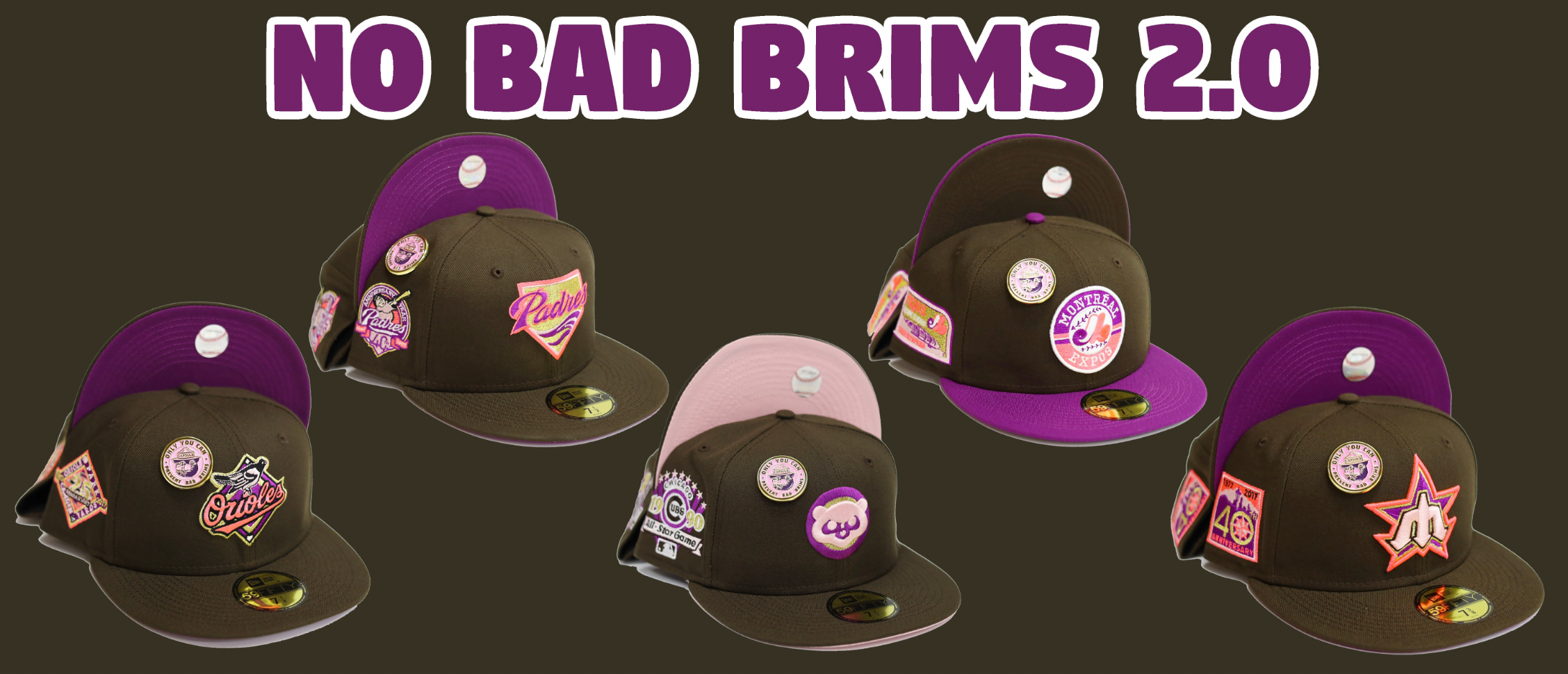 New Era Baltimore Orioles No Bad Brims 2.0 25th Anniversary Capsule Hats 59FIFTY Fitted Hat Brown/Purple