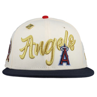 Anaheim Angels 50th Anniversary Off White Metallic Script 59Fifty Fitted Hat