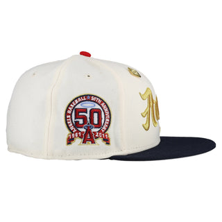 Anaheim Angels 50th Anniversary Off White Metallic Script 59Fifty Fitted Hat, alternate view