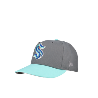 Seattle Kraken 2024 Winter Classic Grey Teal Metallic 59Fifty Fitted Hat, close-up detail