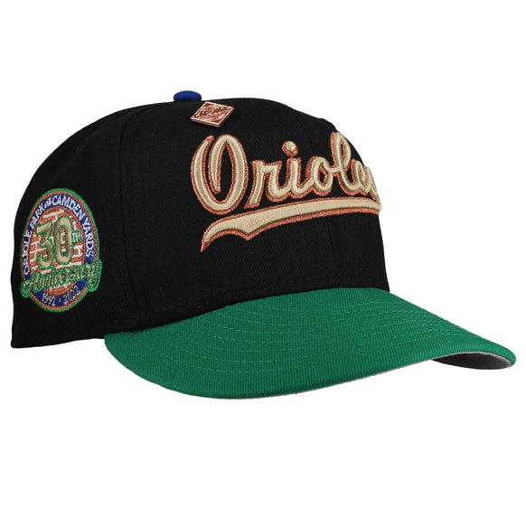 Baltimore Orioles 30th Anniversary Black/Green Metallic Script 59Fifty Fitted Hat