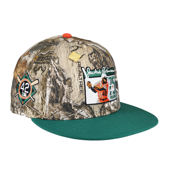 Brooklyn Dodgers 42 Jackie Robinson New Era 59FIFTY Fitted Hat (Realtree Camo Royal Blue Green Under BRIM) 7 7/8