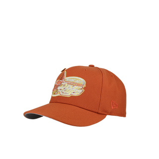 Tampa Bay Rays Tropicana Field Burnt Orange Gold Metallic 59Fifty Fitted Hat, close-up detail