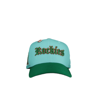 Colorado Rockies Old English Script Teal Green Metallic 59Fifty Fitted Hat