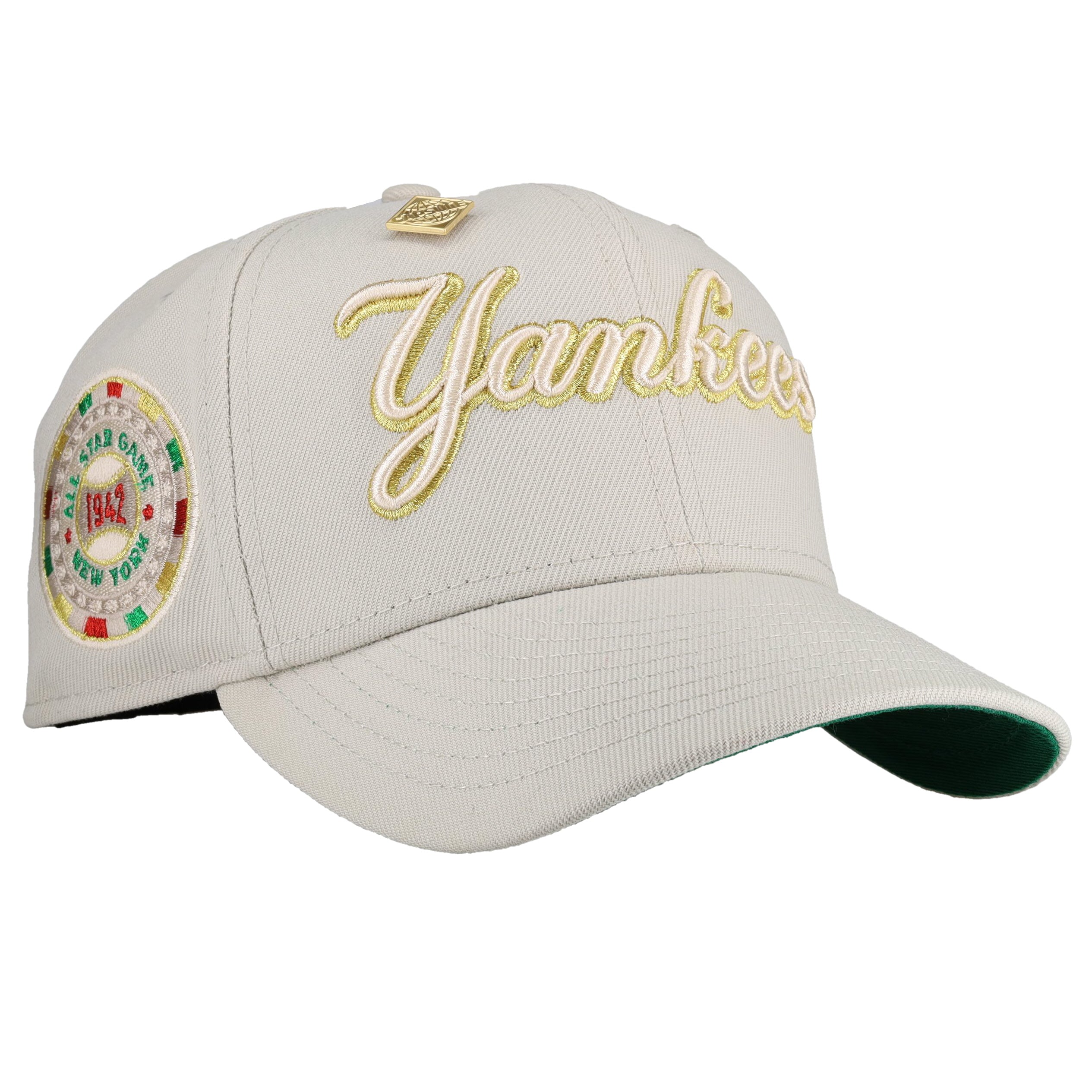 New York Yankees 1942 ASG Stone Gold Metallic Script 59Fifty Fitted Ha –  CapsuleHats, image size:2530x2530