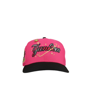 New York Yankees 2000 WS Champs Pink Celestial Metallic 59Fifty Fitted Hat, undervisor detail