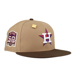 Houston Astros Tan Khaki Collection 50th Anniversary Patch Fitted Hat