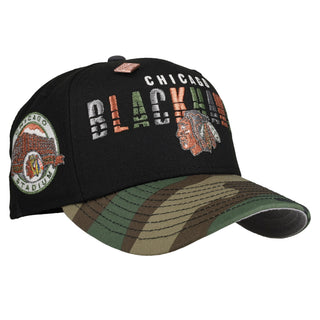 Chicago Black Hawks Chicago Stadium Black/Camo Script 59Fifty Fitted Hat
