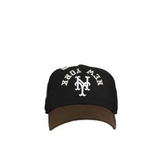 New York Mets 50th Anniversary Black/Brown Upside Down Script 59Fifty Fitted Hat