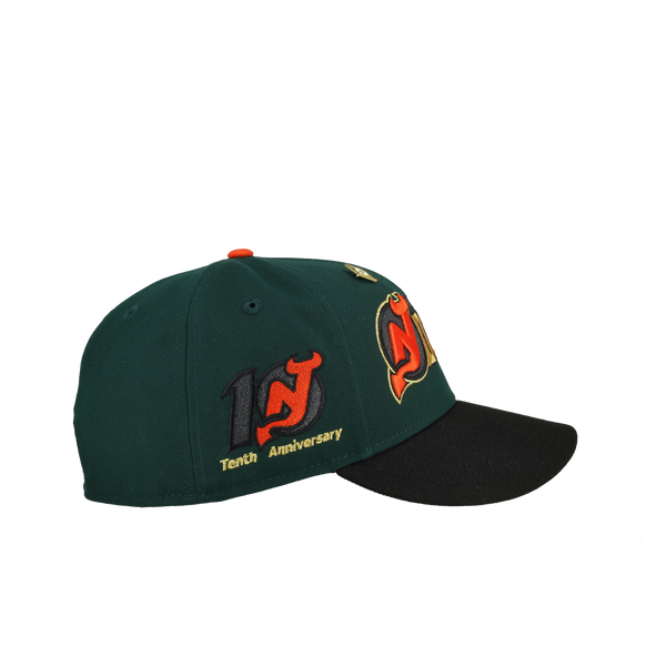 New Jersey Devils 10th Anniversary Green Script Metallic 59Fifty Fitted Hat