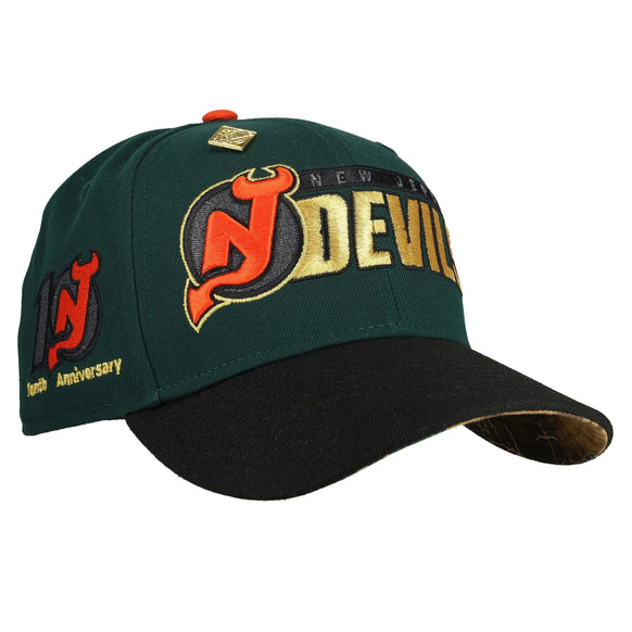 New Jersey Devils 10th Anniversary Green Script Metallic 59Fifty Fitted Hat