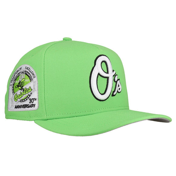 Baltimore Orioles 30th Anniversary Lime Green 9Fifty A Frame Snapback Hat