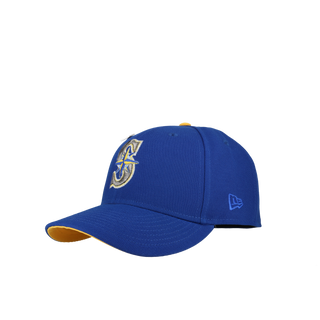 Seattle Mariners 30th Anniversary Blue/Yellow Metallic 59Fifty Fitted Hat, close-up detail