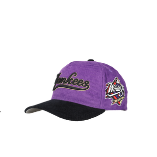 New York Yankees 1998 WS Purple Corduroy Metallic Mitchell & Ness A Frame Snapback Hat