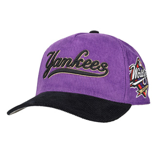 New York Yankees 1998 WS Purple Corduroy Metallic Mitchell & Ness A Frame Snapback Hat