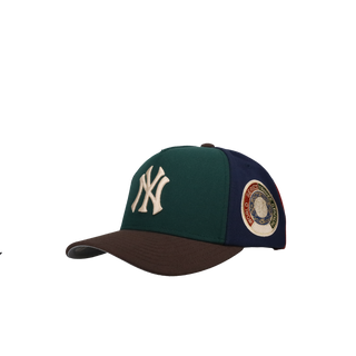 New York Yankees Pinwheel Navy/Maroon/Green/Brown Metallic Mitchell & Ness A Frame Snapback Hat