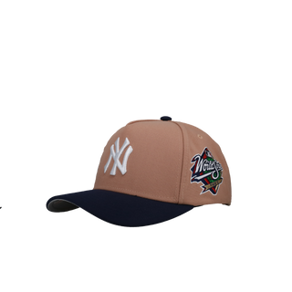 New York Yankees 1998 WS Coral/Navy Metallic Mitchell & Ness A Frame Snapback Hat