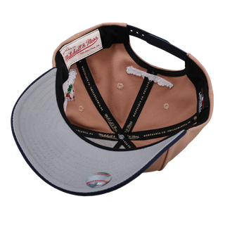 New York Yankees 1998 WS Coral/Navy Metallic Mitchell & Ness A Frame Snapback Hat