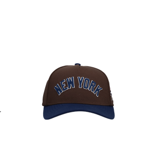 New York Yankees 1998 WS Brown/Navy Metallic Mitchell & Ness A Frame Snapback Hat