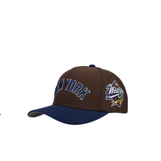 New York Yankees 1998 WS Brown/Navy Metallic Mitchell & Ness A Frame Snapback Hat