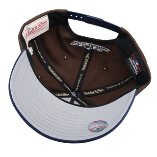 New York Yankees 1998 WS Brown/Navy Metallic Mitchell & Ness A Frame Snapback Hat