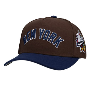 New York Yankees 1998 WS Brown/Navy Metallic Mitchell & Ness A Frame Snapback Hat