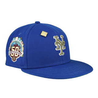 New York Mets 50th Anniversary Patch Floral Collection Fitted Hat